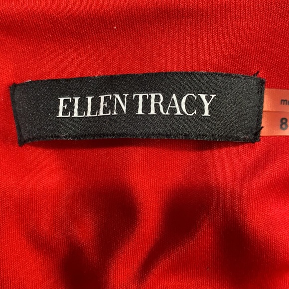 Ellen Tracy Wrap Dress, Red Dress, Faux Wrap Dress with 3/4 Sleeves, Lined - Picture 13 of 16